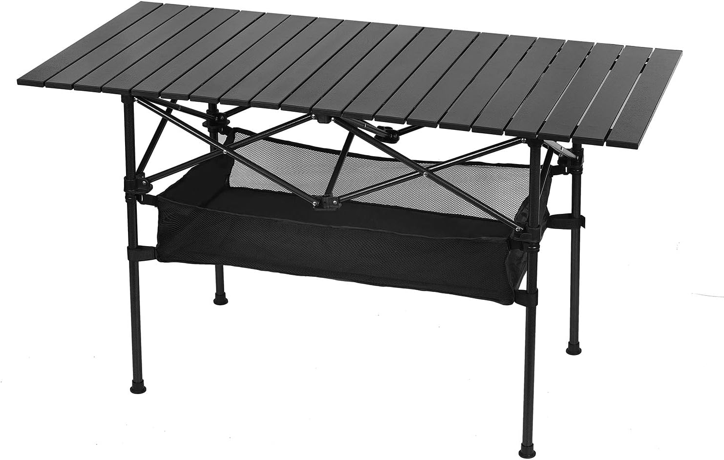 Outdoor Folding Camping Table, Portable Aluminum Folding Table with Large Storage Organizer and Carrying Bags, Collapsible Beach Table for Outdoor Camp, Picnic, BBQ, Travel, Fishing
