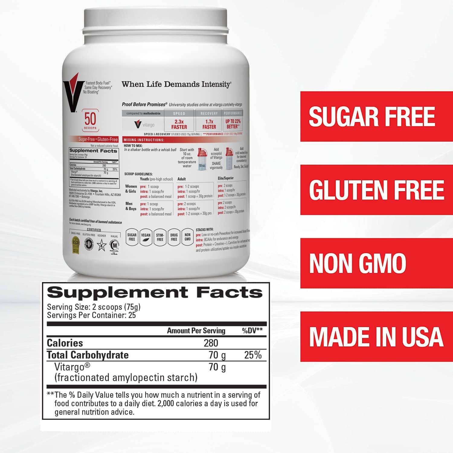 Vitargo Carb Powder Supplement | 2X Faster Muscle Fuel | 4.4 LB Unflavored Pre Workout & Post Workout | Carbohydrate Powder for Recovery, Endurance, Gain Muscle Mass Pack of 2