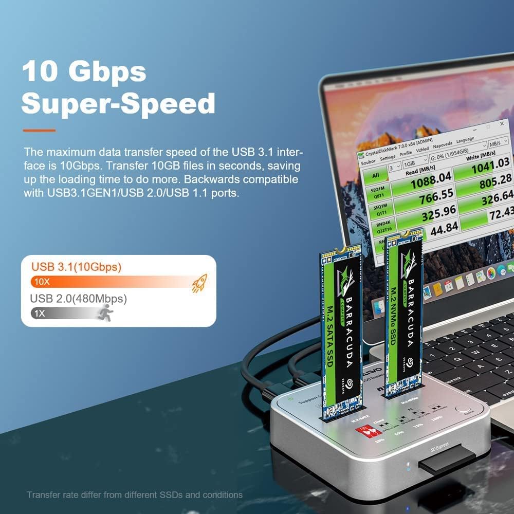 MAIWO K3016CL Dual Protocol M.2 SATA/NVME SSD Clone Duplicator,USB Type C 10Gbps M.2 SSD Docking Station,with SD Card Adapter Support Offline Clone Function Pack of 2