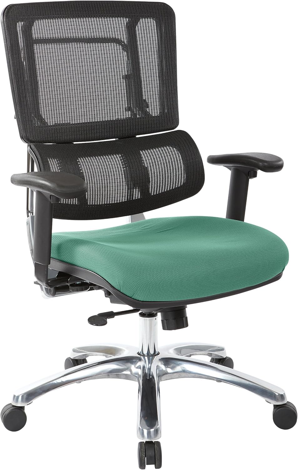 Office Star Pro X996 Series Manager's Office Chair with Breathable Black Mesh Back, Adjustable Height and Lumbar Support, Polished Aluminum Base, Padded Seat with Rouge Fabric