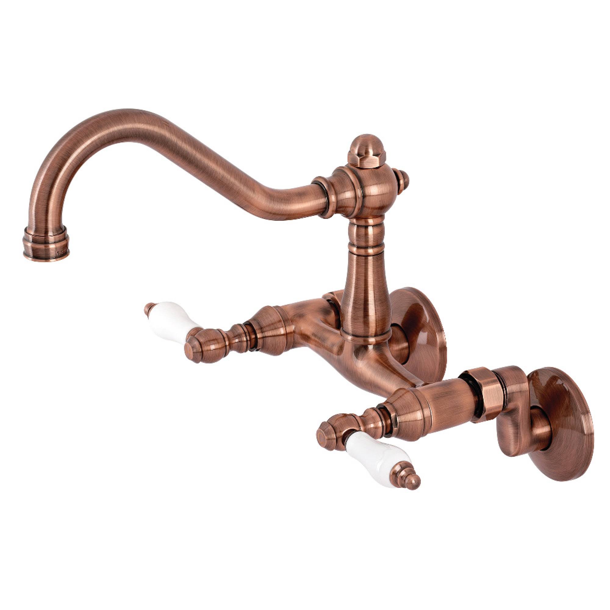 Kingston Brass KS322PLAC Vintage 6x22 Adjustable Center Wall Mount Kitchen Faucet, Antique Copper