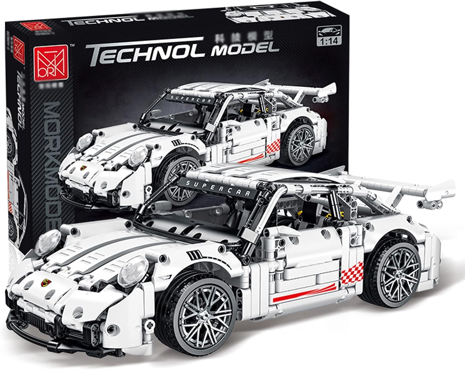 Mini SAI White GT3 Racing Car MOC Building Blocks and Construction Toy, Adult Collectible Model Cars Set to Build, 1:14 Scale Sports Car Model (1268 Pcs)