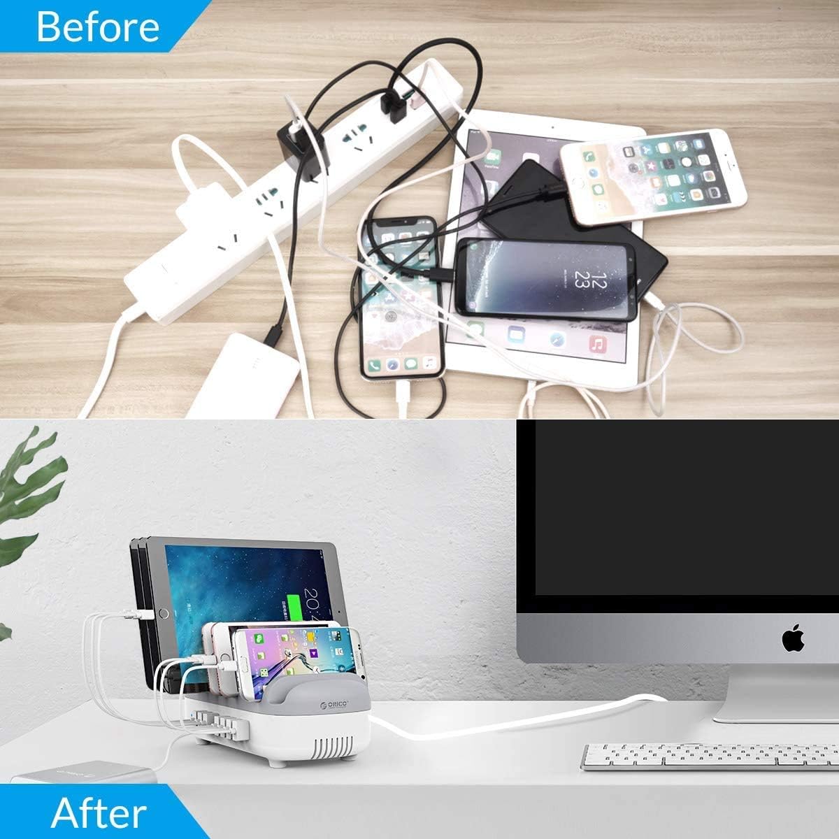 ORICO 7-Port USB Charging Station for Multiple Device USB Charging Dock Station Organizer for Phones, Smart Phones, Tablets and More(Cables not Included) Pack of 2