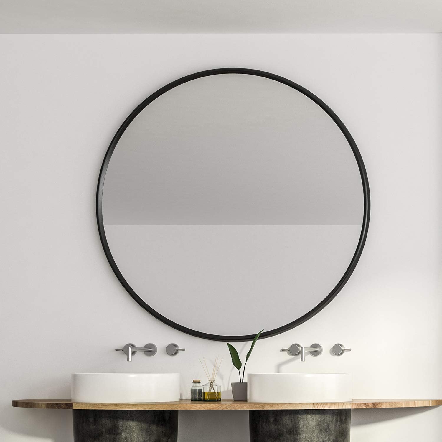 Round Mirror 24 inch Circle Wall Mirror Metal Framed Vanity Mirror for Bedroom, Bathroom, Living Room, Entryways, Washrooms and More(Black)