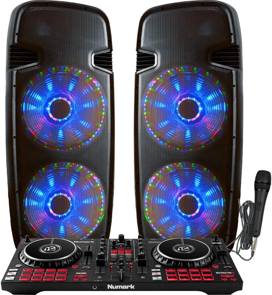 Professional DJ System - Mixtrack Pro FX DJ Controller - Serato DJ Lite Software - Lighted Powered Dual 15