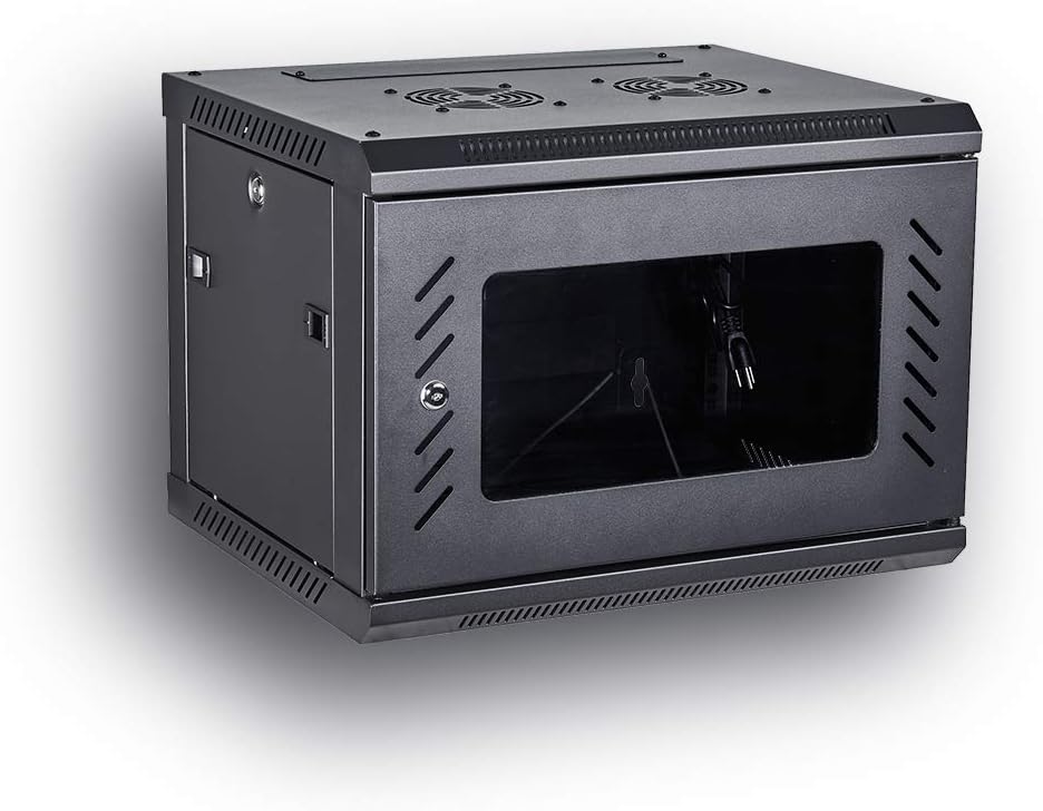 KENUCO [Fully Assembled] Deluxe IT Wall Mount Cabinet | Server Rack | Data Network Enclosure 19-Inch Server Network Rack with Locking Tempered Glass Door (Black 4U)