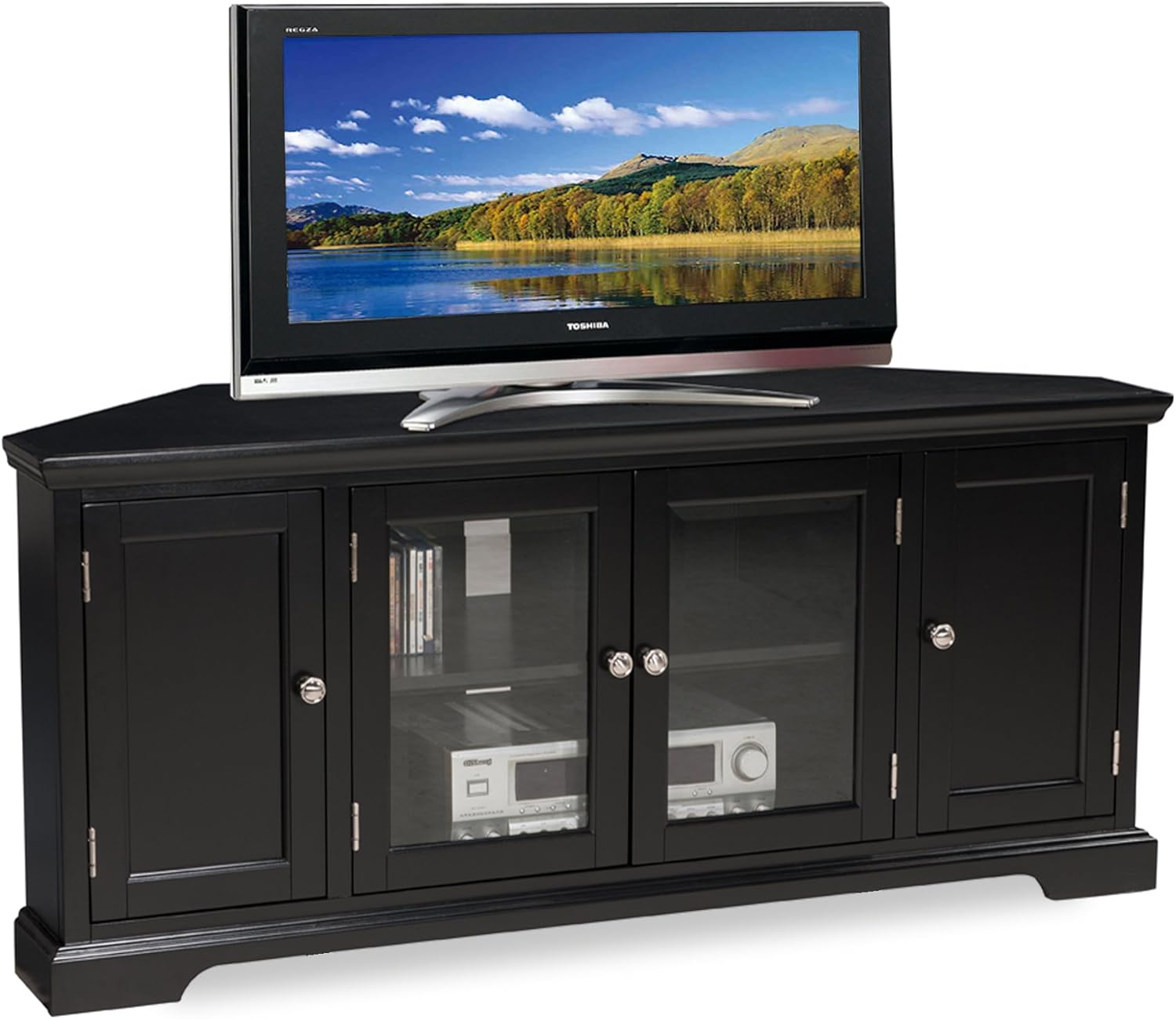 Leick Black Hardwood Corner TV Stand, 56-Inch