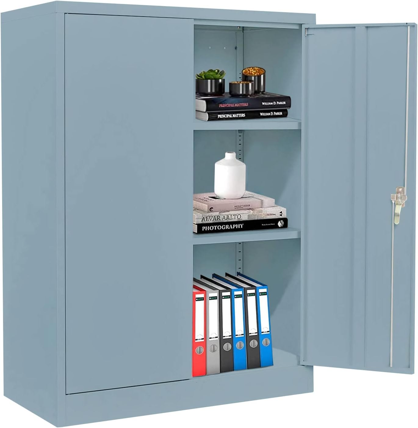 HOMEER Metal Storage Cabinet,42&rdquo;Steel Storage Cabinet with 2 Adjustable Shelves and 2 Doors,Black Metal Cabinet for Office, Garage and Utility Room (White)