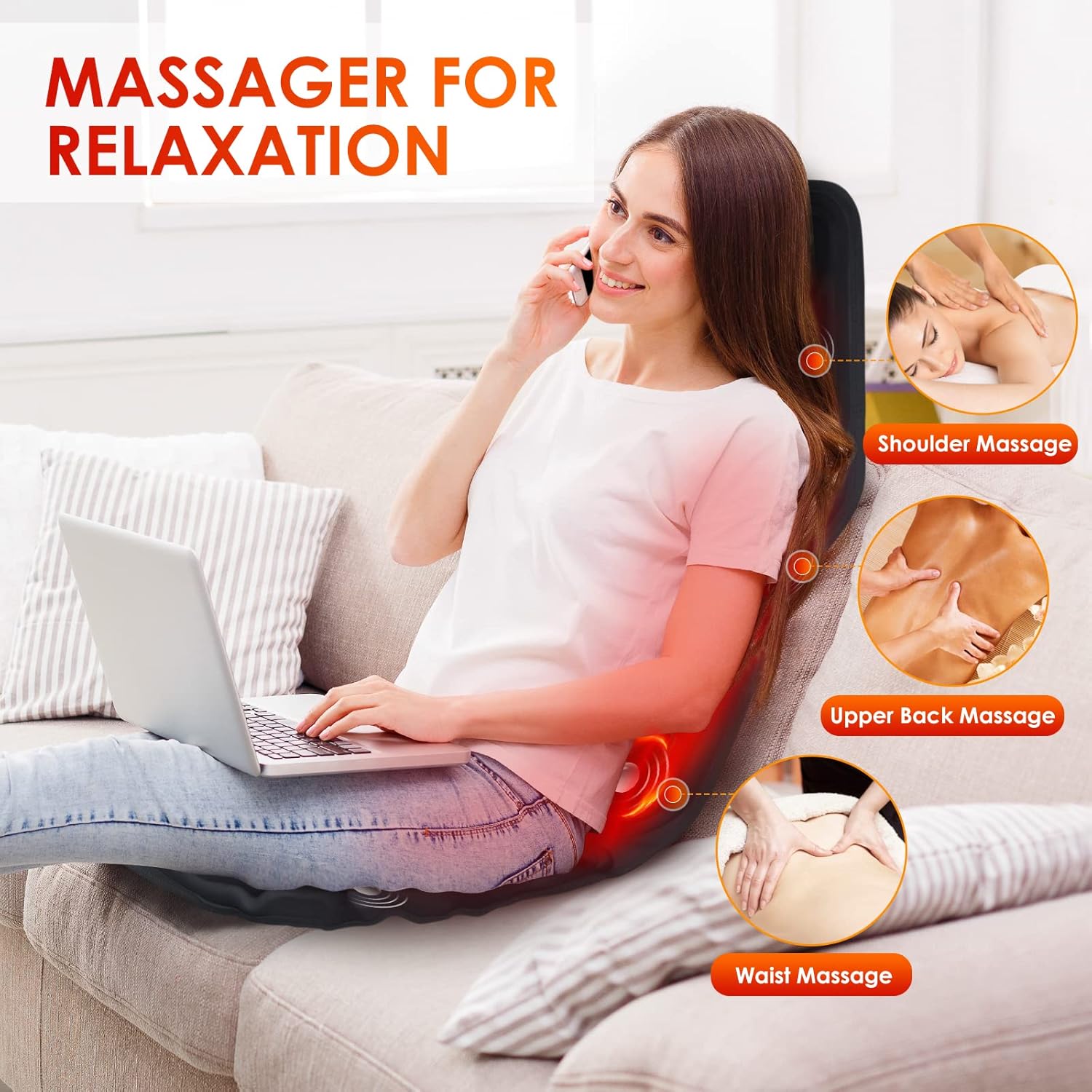 Vibration Back Massager, Massage with Heat, Memory Foam Back Massager Pad Warmer for Home Office Use, Vibration Back Massager with Heat for Back, Thighs, Shoulder