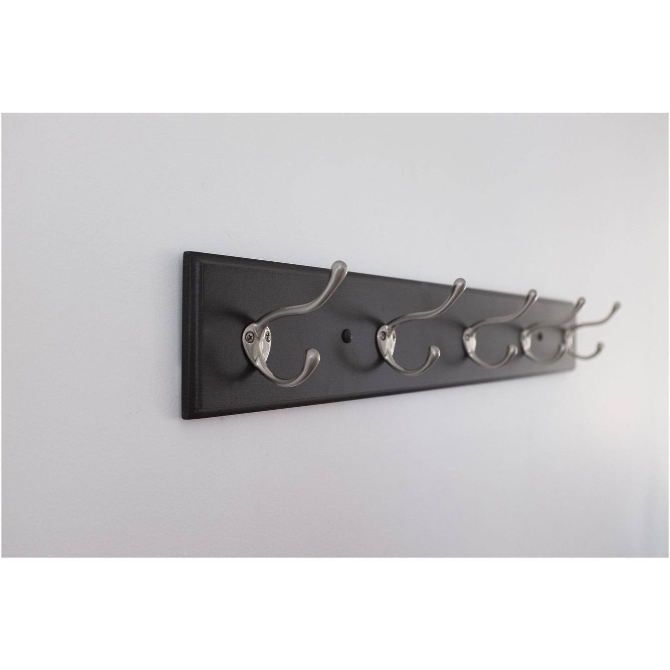 Hickory Hardware S077224-6B Universal 28x22 Long Wall Coat Rack with 5 - Black with Satin Nickel