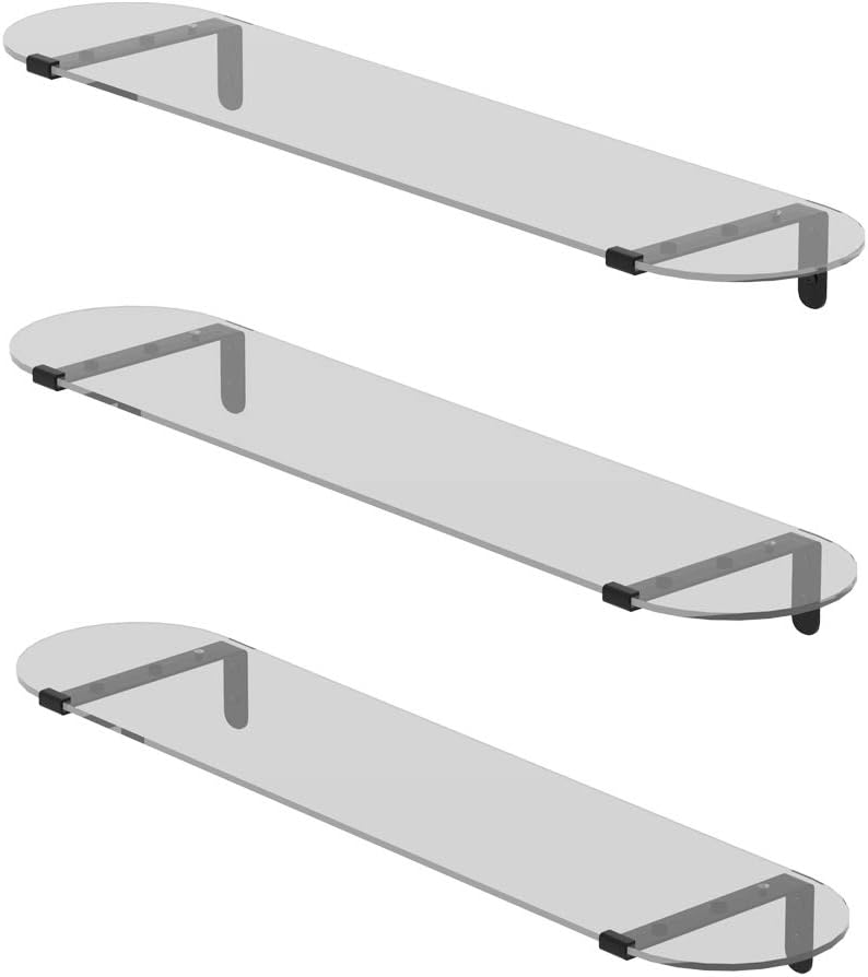 whitebeach Glass Shelf Bathroom,Set of 3 Glass Shelves Floating Wall Shelf Display Ledges – Storage for Bedroom, Living and Hallway (Hardware Included) Pack of 2