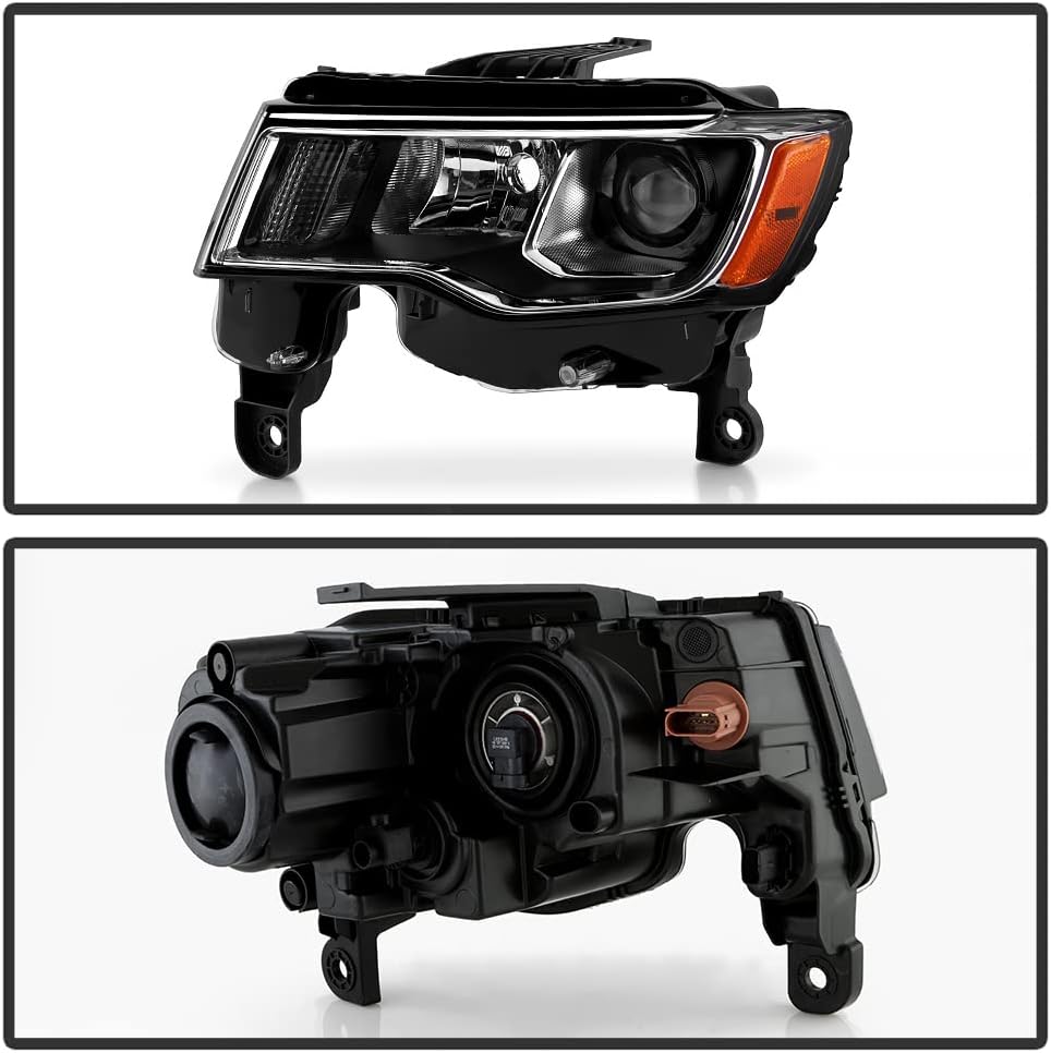 ACANII - For [Halogen Model] 2017-2021 Jeep Grand Cherokee Chrome Housing Projector Headlights Headlamps Pair Left+Right