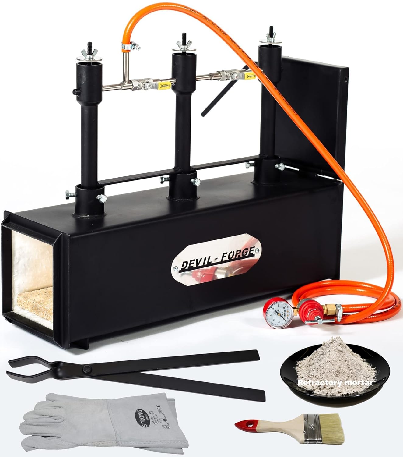 Gas Propane Forge - DFPROF3+1D | with 3 DFP (80,000 BTU) Burners and 1 Door | Knifemaking Farrier Blacksmith | Burners with Gas Ball Valve (Use 1, 2 or 3 Burners)