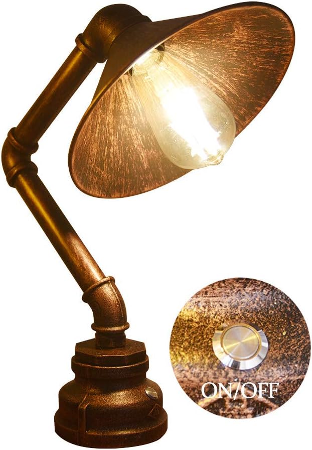 Industrial Table Lamp Vintage Bedside Lamp Steampunk Antique Accent Lamp Iron Nightstand Lamp E26 for Bedroom Living Room Cafe Bar House D&eacute;cor