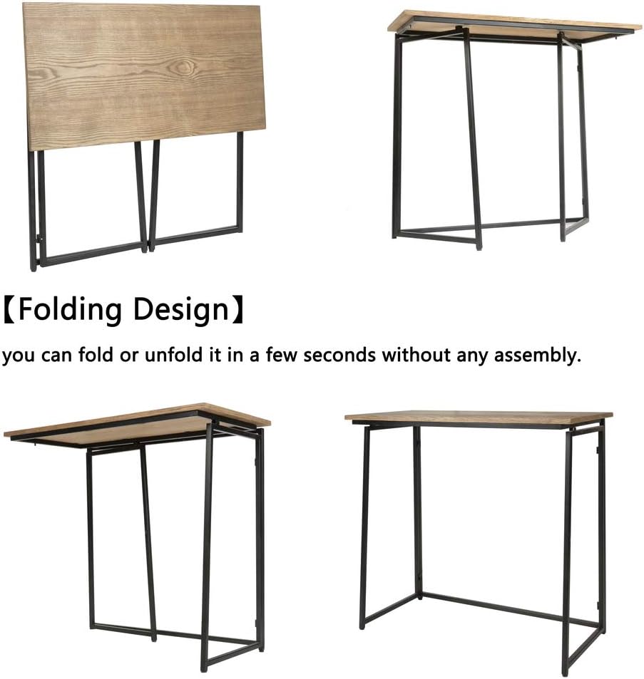 Computer Desk No Assembly Required Folding Writing Computer Desk Space Saving Foldable Table for Home Office Desk,Brown