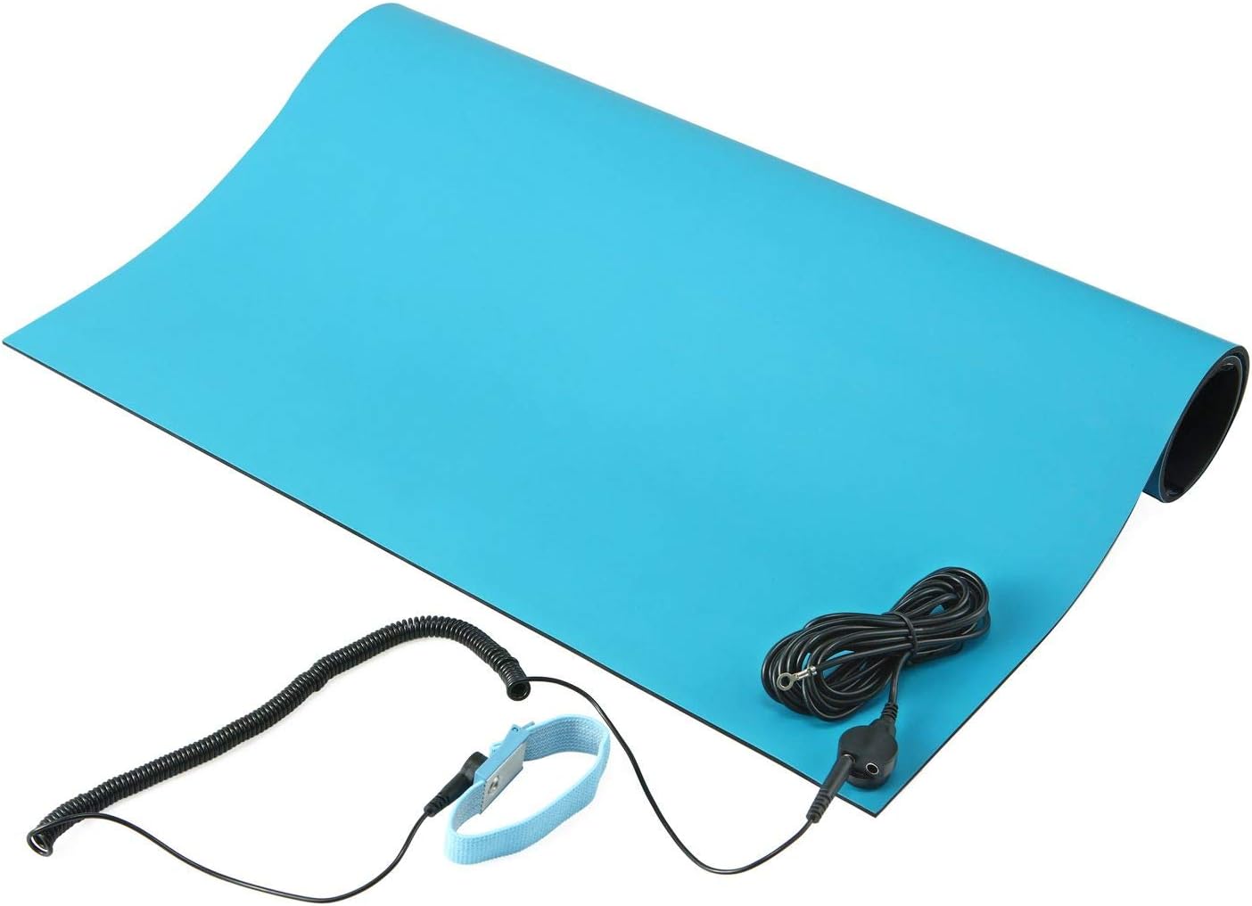 MWRF Source ESD Mat Kit with Wrist Strap and Grounding Cord (2.5 FT x 4 FT x 0.12 Inch, Blue) Pack of 2
