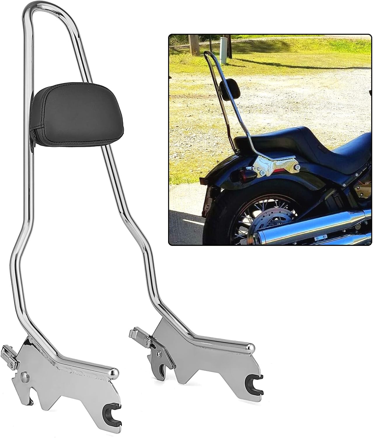 Mofun Tall Detach Passenger Backrest Sissy Bar w/Pad Compatible with 2018-2021 Harley Softail Deluxe FLDE, Heritage Classic FLHC FLHCS, Slim FLSL,Street Bob FXBB Chrome
