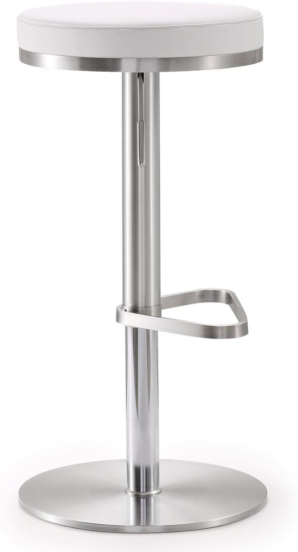 Tov Furniture The Fano Collection Adjustable Height Backless Swivel Stainless Steel Metal Industrial Bar Stool, White