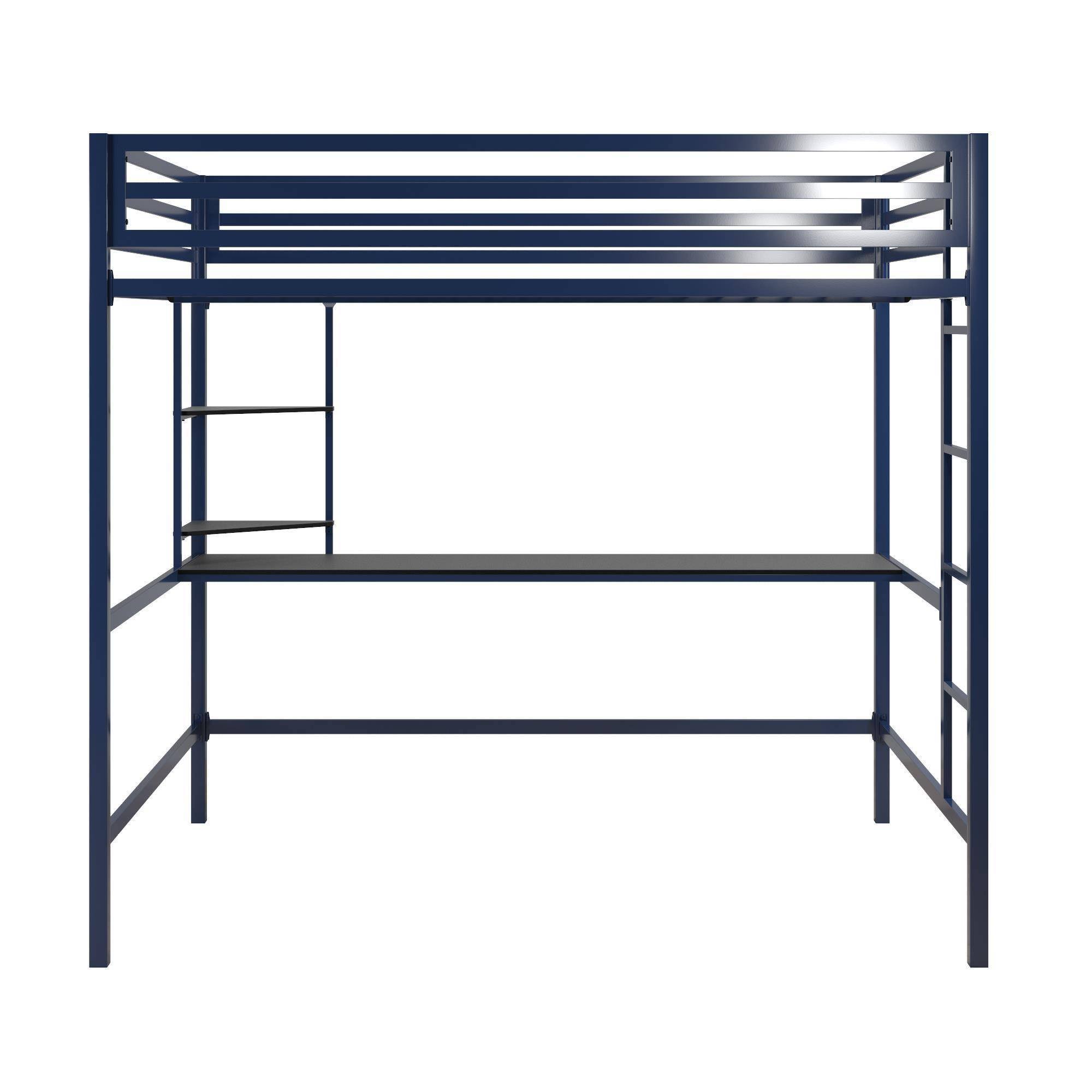 Novogratz Maxwell Metal Full Loft Bed with Desk u0026 Shelves, Navy/Black
