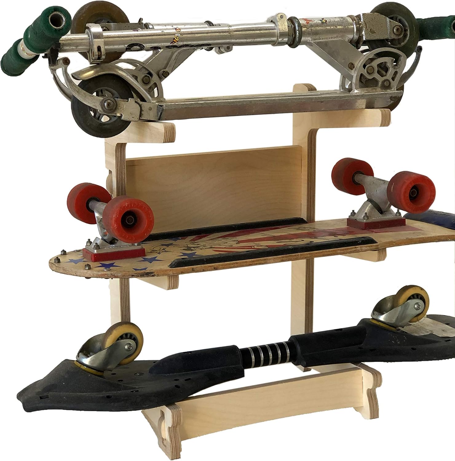 Premium Freestanding Skateboard Rack | Storage for: Snowboards, Skis, Skateboards, Scooters, Ripsticks, and More (6 Level)