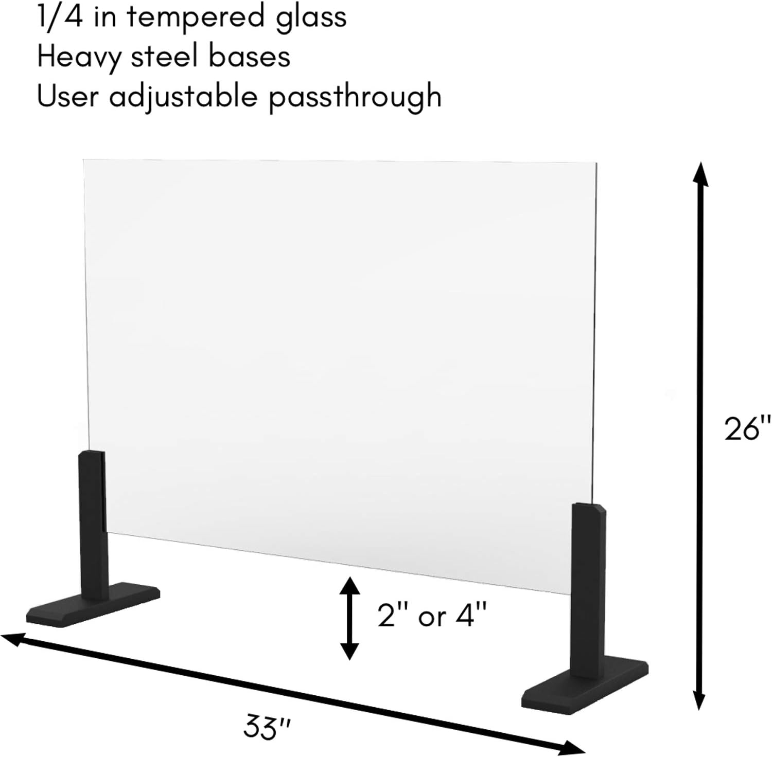 Protective Sneeze Guard for Desk - Premium Tempered Glass Shield for Office, Classroom, Reception, Counter - Adjustable Transaction Window (30