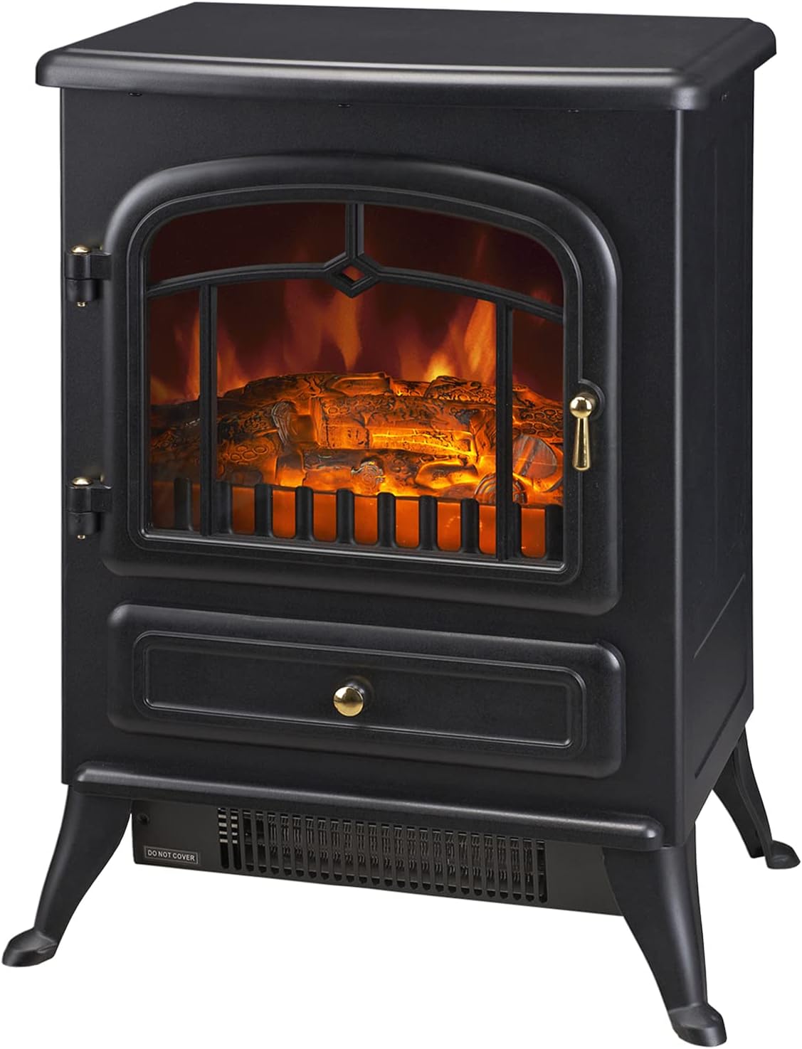 HOMCOM Electric Fireplace Heater, Freestanding Fireplace Stove with Realistic LED Log Flames and Overheating Safety Protection, 750/1500W, Black