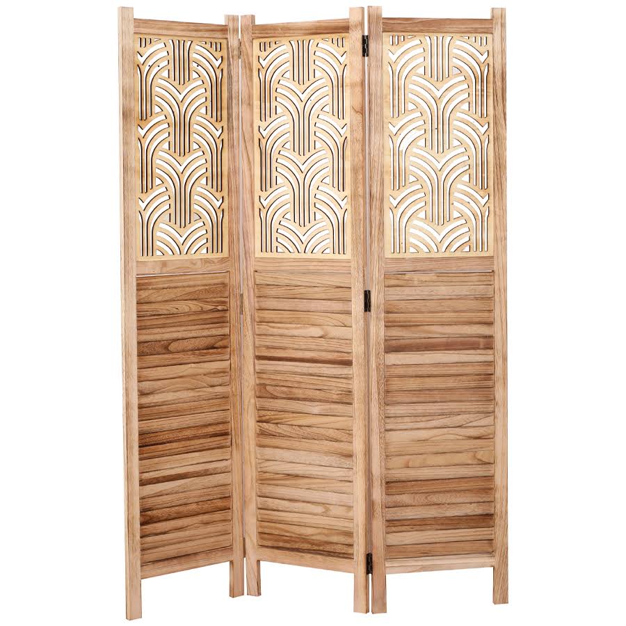3 Panel Rustic Solid Wood with Decorative Detail Room Divider, 3 Colors Available by Legacy Decor
