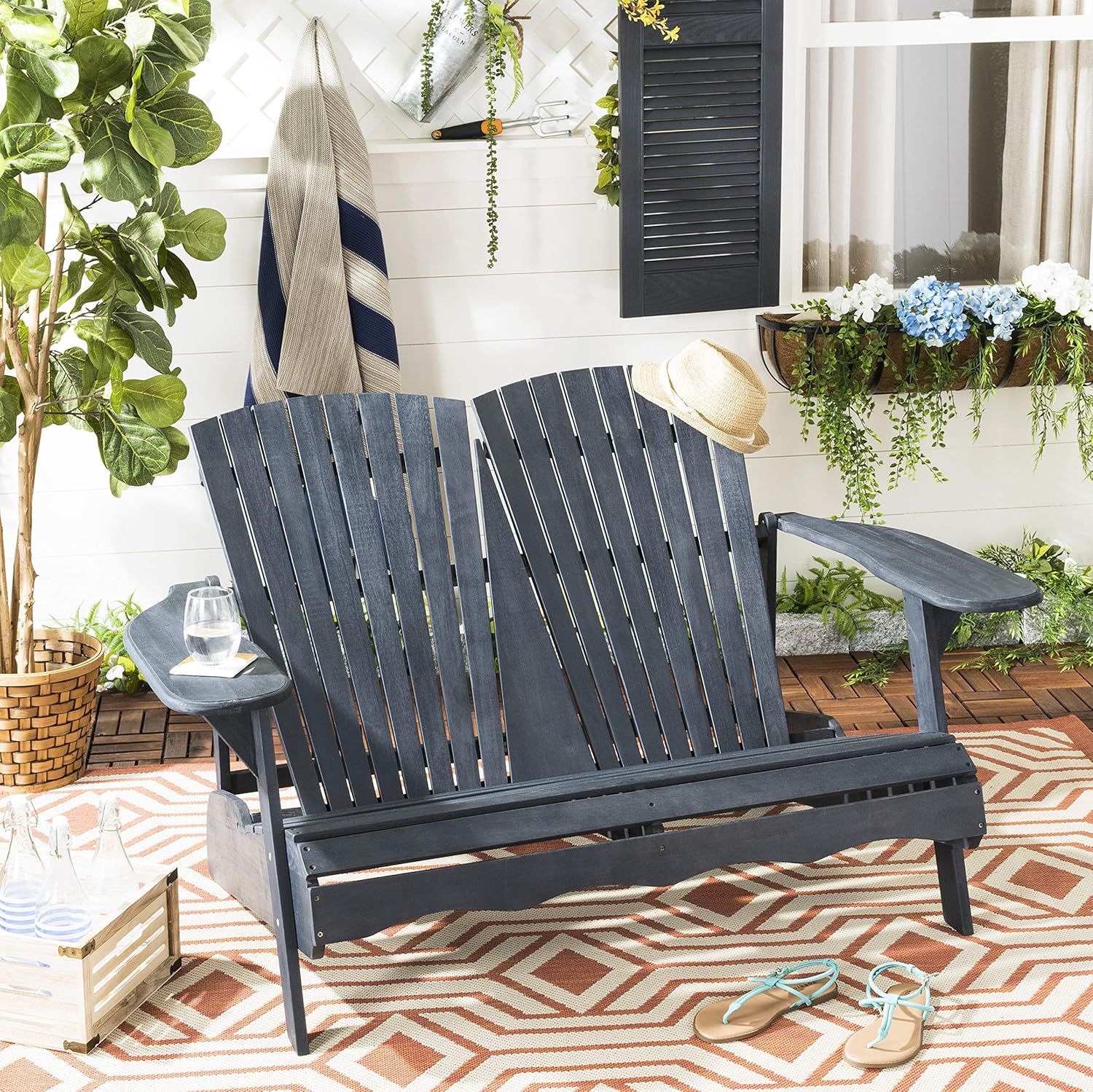 Safavieh Patio Collection Hampton Adirondack Acacia Wood Bench, Natural