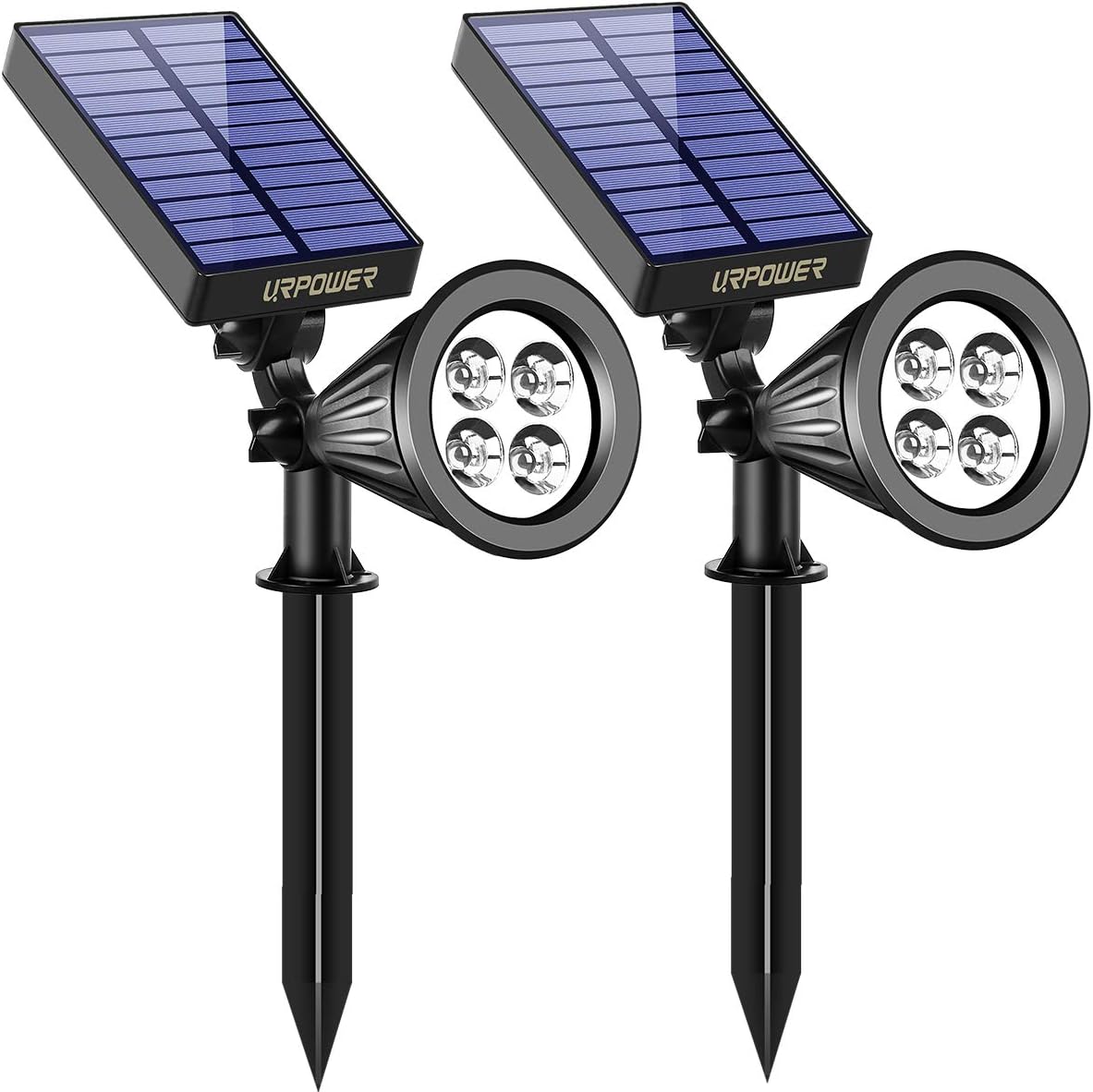 URPOWER Solar Lights Outdoor, 2-in-1 Waterproof Adjustable Solar Spotlights Outdoor Wall Light, Dusk-to-Dawn Solar Powered Landscape Lights for Backyard/Garden/Pathway/Pool/Porch (4Pack, Cool White)