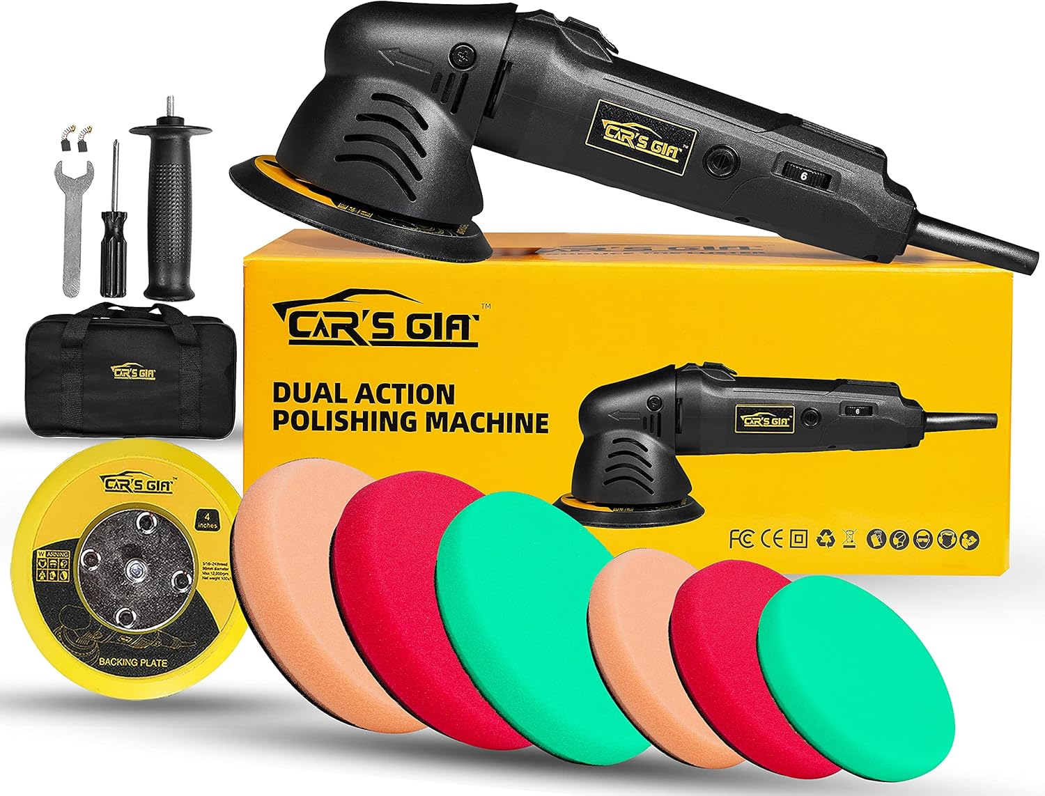 Dual Action Polisher,Car Buffer 5inch Random Orbital Polisher 6 Variable Speed Waxing Kit for Car Detailing Polishing(10 Items) Pack of 2