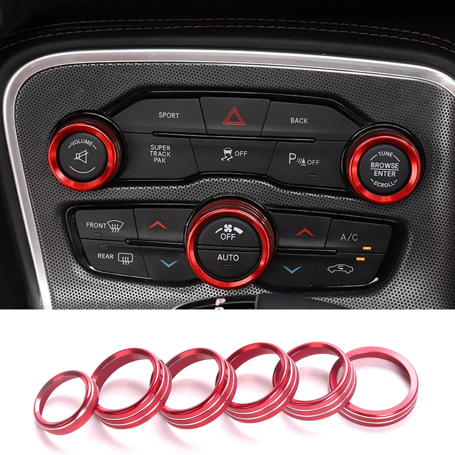 F150 Car Conditioning Control Knob Cover Car Conditioning Center Console Switch & Trailer & 4WD & VOL Knob Button Decoration Car Interior Decoration Accessories for Ford F150 XLT 2017-2020 Red 6 Pcs
