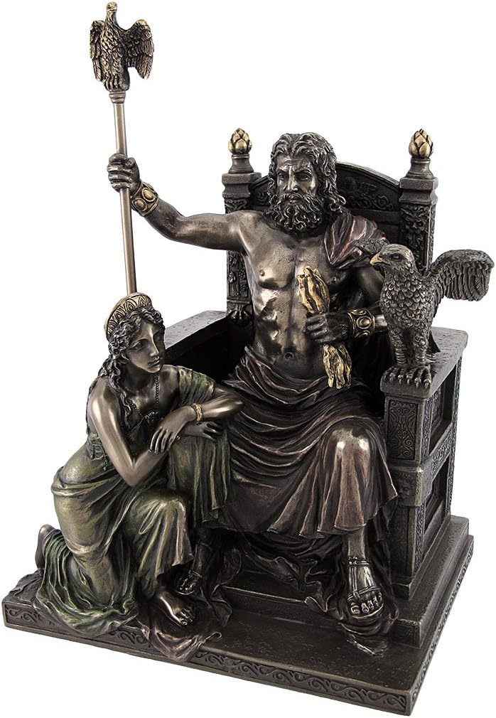 Bronzed Zeus and Hera at The Throne Statue with Colored Accents