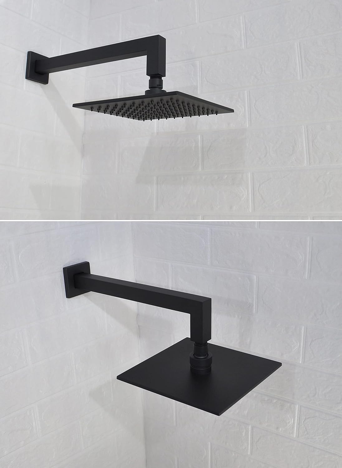 Aquaiaw Shower Arm and Flange, 12 inch, Solid Brass, Soldered 90 Degree, Both Soldered 1/2 NPT Tapered Threads, Matte Black, Square Wall Shower Arm Extension, Rain Shower Head Extension Arm