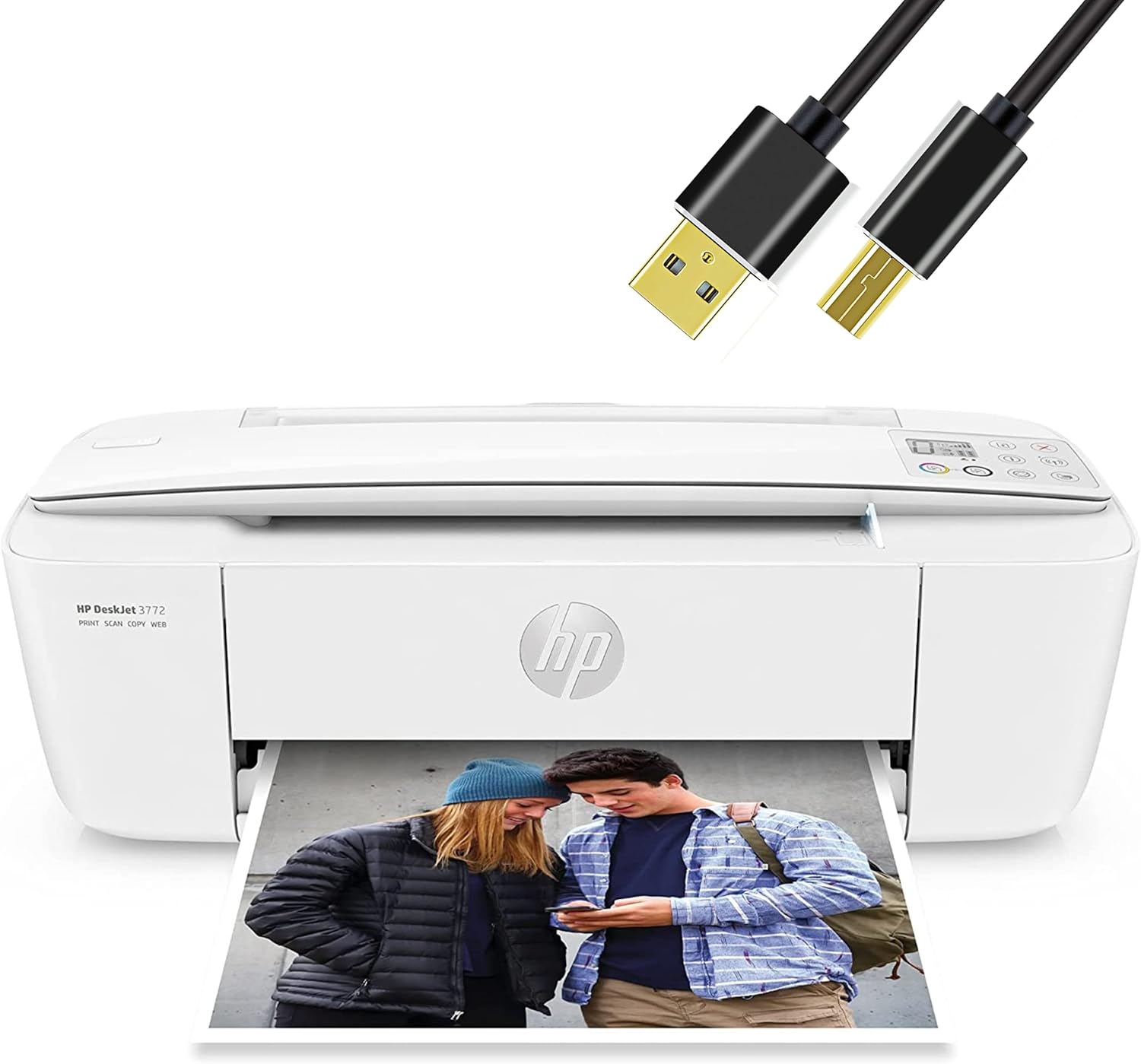 H -P DeskJet Wireless Color Inkjet Printer All-in-One with LCD Display - Print Scan Copy and Mobile Printing Ultra Compact with 6 ft NeeGo Printer Cable