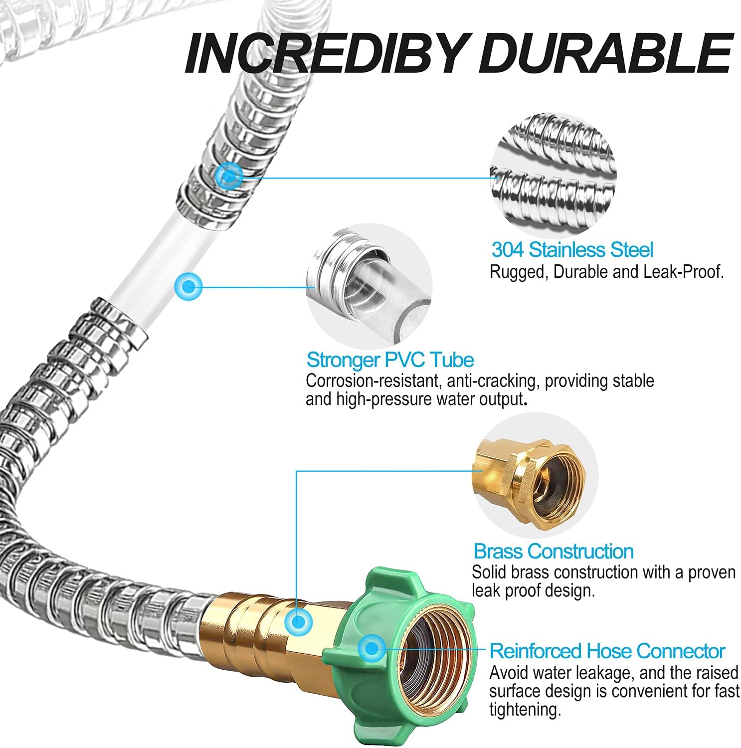 MECORDS Steel Metal Garden Hose 100FT Heavy Duty Lightweight 304 Stainless Steel Metal Water Hose with Brass Nozzle, Durable Fittings, No Kink & Tangle, Puncture Resistant,Easy to Use & Store, Silver Pack of 2