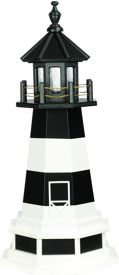 DutchCrafters Decorative Lighthouse with Base - Wood, Fire Island Style (Black/White, 3)