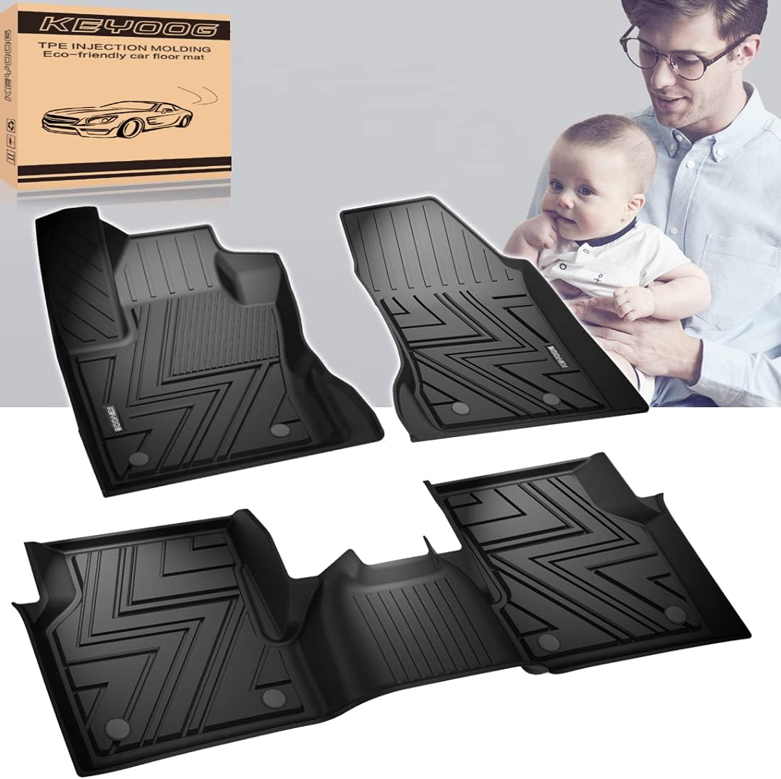 KEYOOG Compatible for 2017-2021 Jeep Compass New Body Style ( Mfr Body Code:MP ), Car Floor Mats Black TPE Special All-Weather Automotive Mat Interior Accessories Includes 1st and 2nd Row