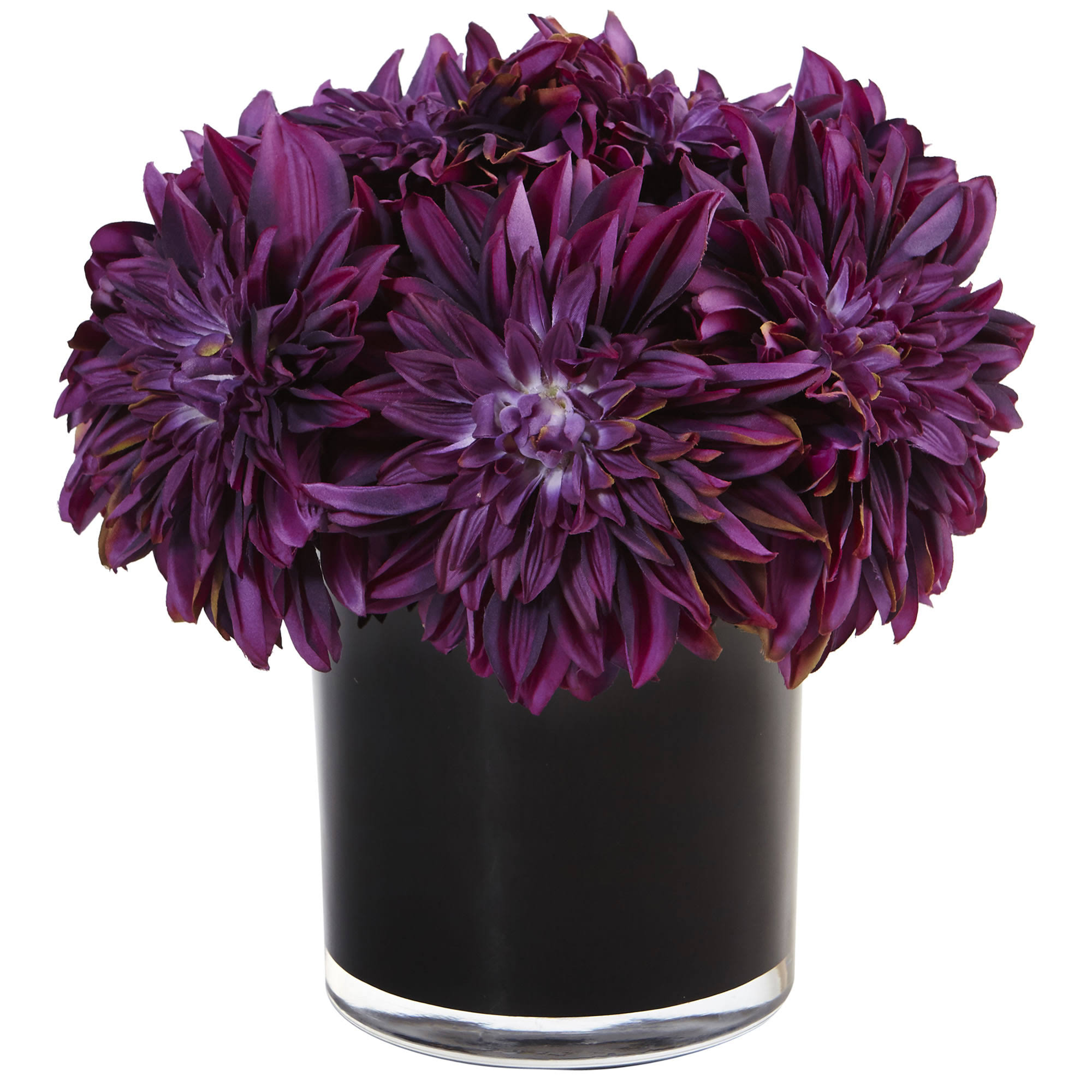 Nearly Natural Dahlia Mum in Black Glossy Cylinder Cream