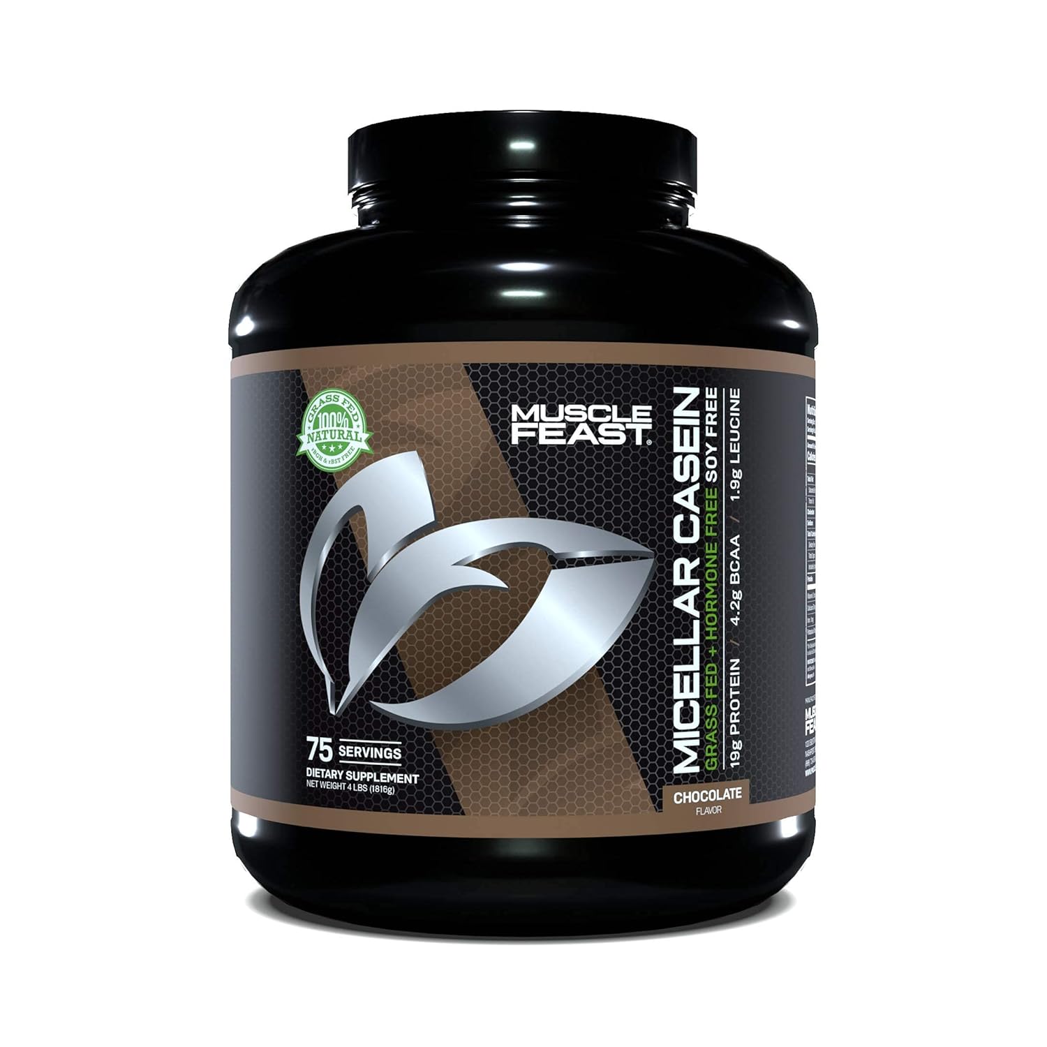 MUSCLE FEAST Pasture Raised + Grass Fed Micellar Casein + RBST/rBGH Free, Chocolate, 4lb Pack of 2