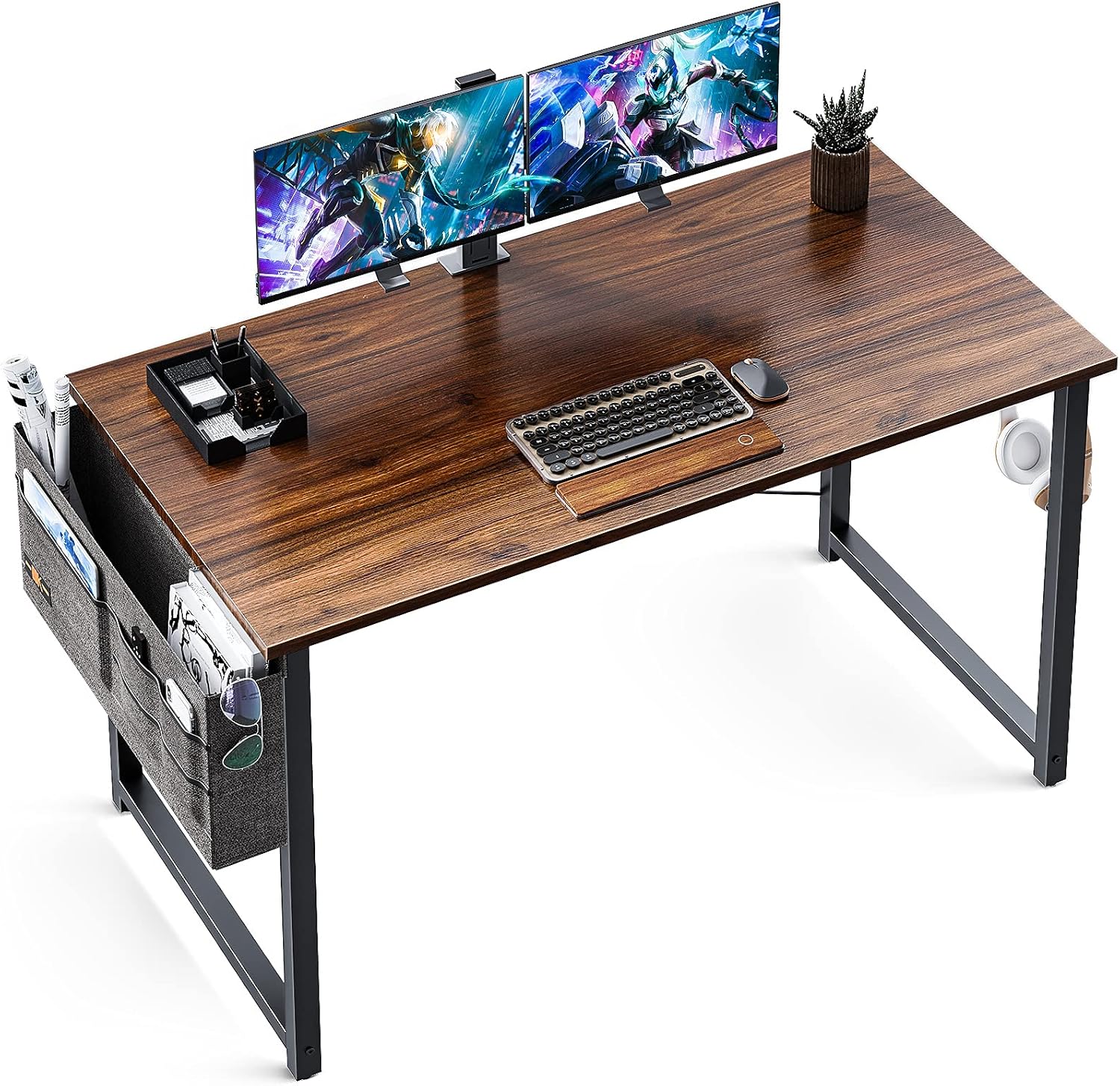 ODK 63 inch Super Large Computer Writing Desk Gaming Sturdy Home Office Desk, Work Desk with A Storage Bag and Headphone Hook, Black