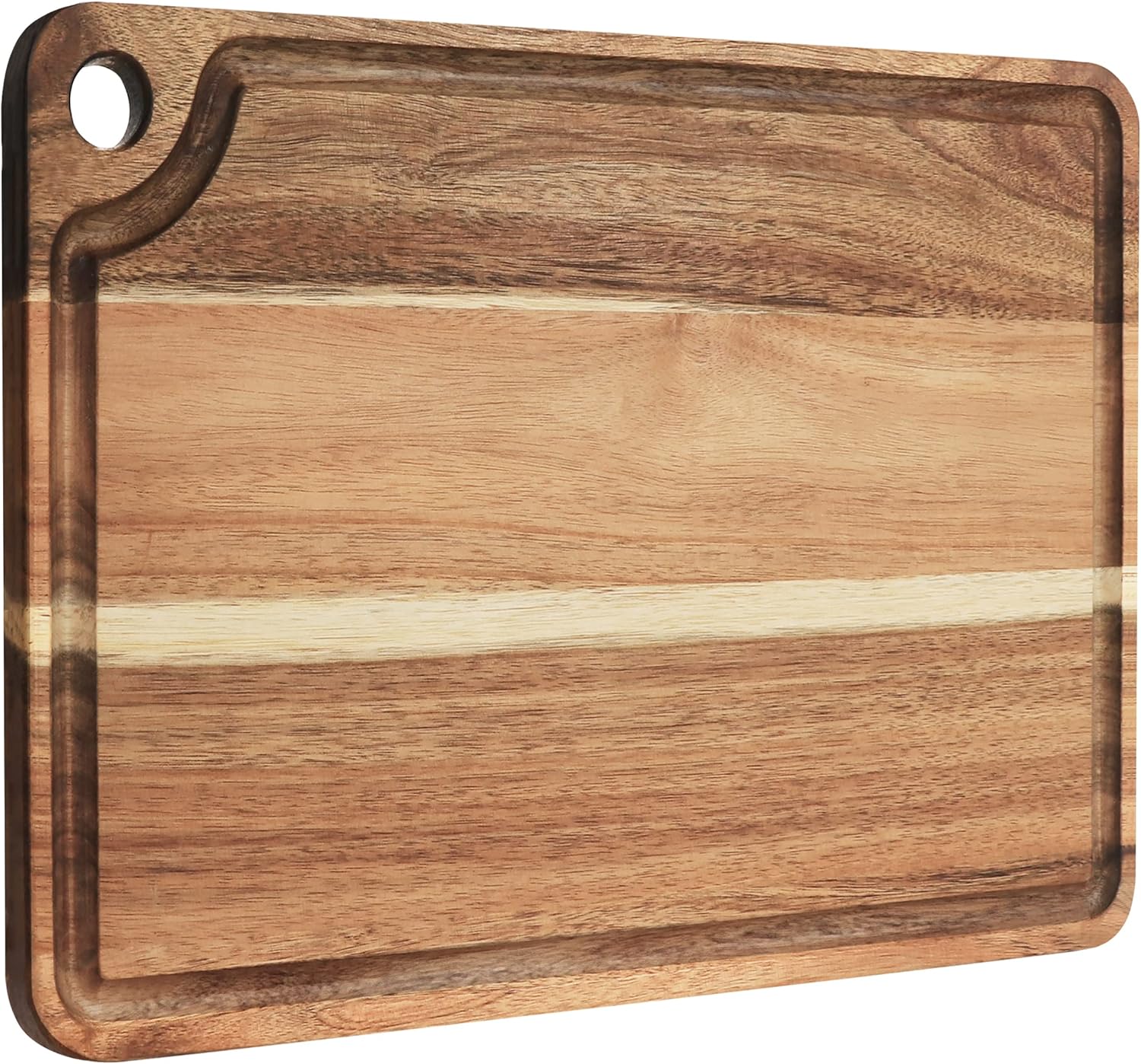AZRHOM Large Wood Cutting Board for Kitchen 18x12 with Juice Groove Handle Non-slip Mats Hanging Hole for Meat Vegetables Cheese Chopping Board Butcher Block (Acacia)