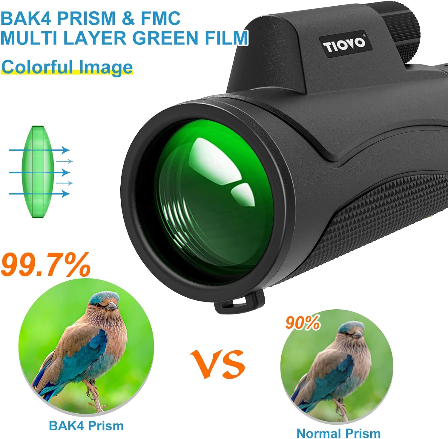 12x50 HD Monocular Telescope with Smartphone Adapter & Tripod, Tiovo High Power Monocular BAK4 Prism FMC for Adults Kids IPX7 Waterproof Clear Dual Focus Scope for Bird Watching Hunting (Black B)