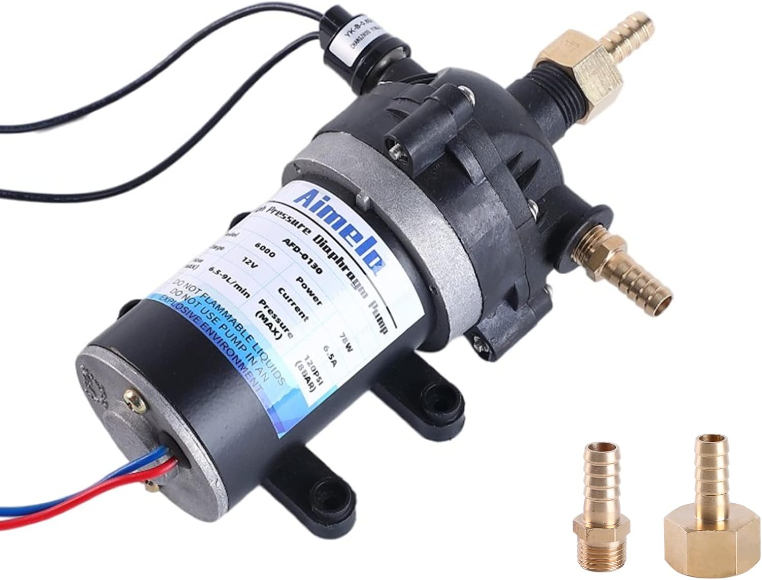 Aimela Self Priming Water Pump,12V Water Pressure Diaphragm Pump for RV Caravan Marine Yacht (6000)