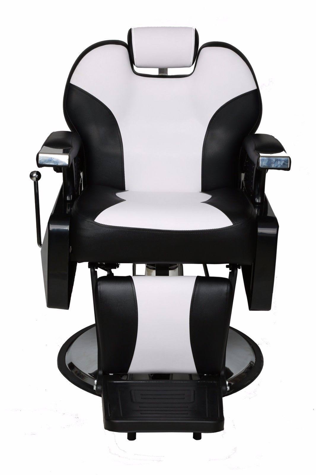 BarberPub All Purpose Hydraulic Recline Barber Chair Salon Beauty Spa Shampoo 8702 Blacku0026Creme White
