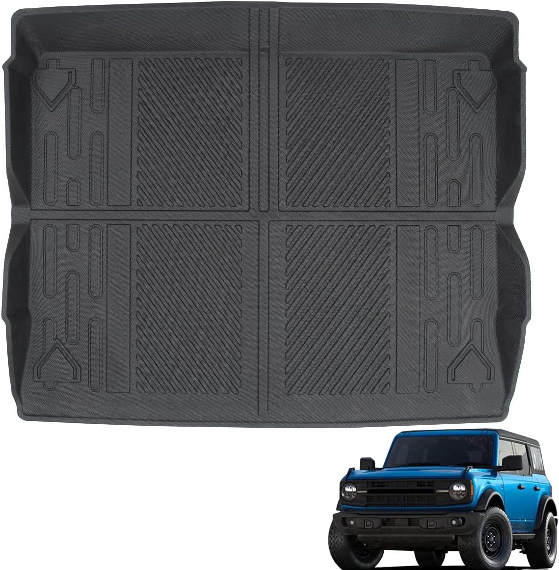Cargo Liner Floor Mat for Ford Bronco Accessories 2021 2022 All Weather Cargo Tray Liner Waterproof Rear Cargo Mat for 2021 2022 Ford Bronco Accessories 4-Doors TPE Trunk Liner