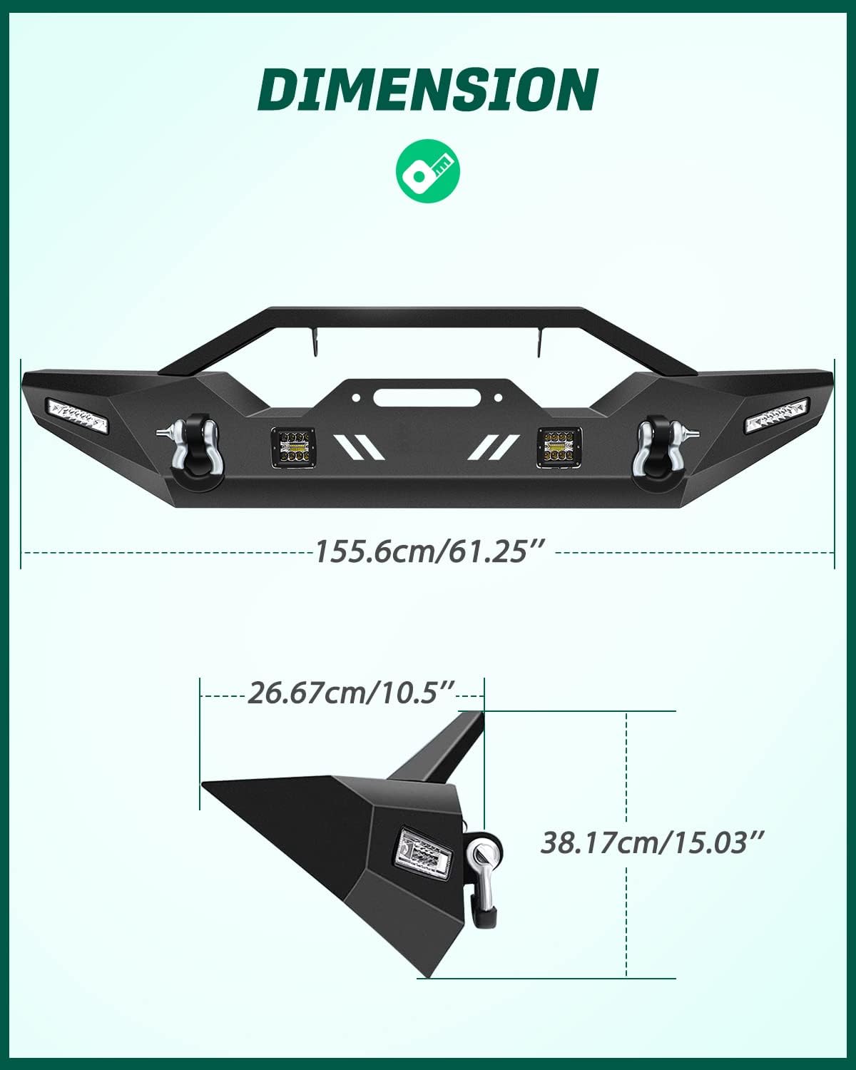 SCITOO Front and Rear Bumper Fits For 2007-2018 for Jeep Wrangler JK BLACK