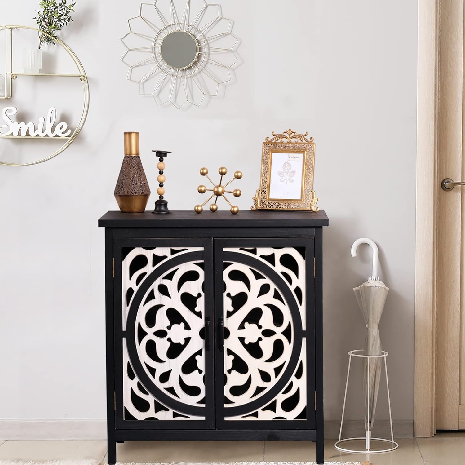 ELONG HOME Accent Cabinet with 2 Doors, Decorative Distressed Sideboard Storage Cabinet, Farmhouse Accent Cabinet with Doors for Bedroom/Kitchen/Living Room