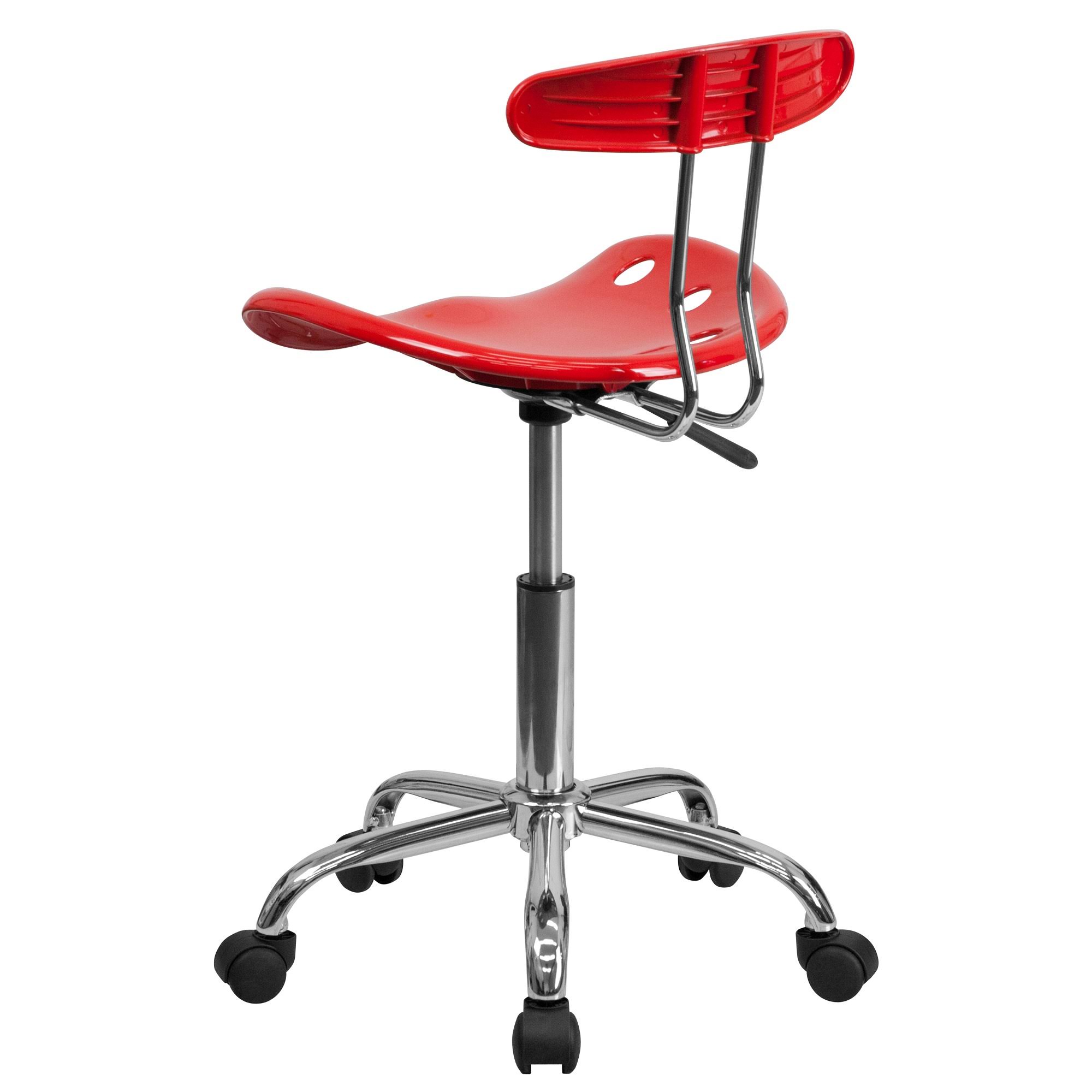 34.75x22 Vibrant Red and Metallic Gray Tractor Seat Chrome Swivel Task Office Chair