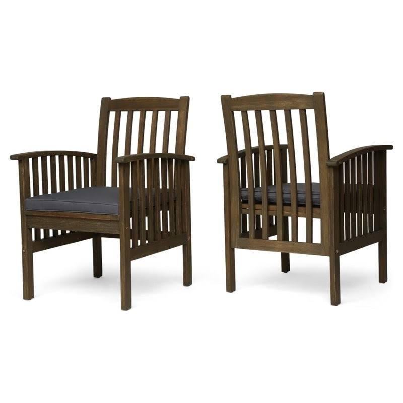 Noble House Casa Outdoor Acacia Wood Dining Chair in Dark Gray (Set of 2)