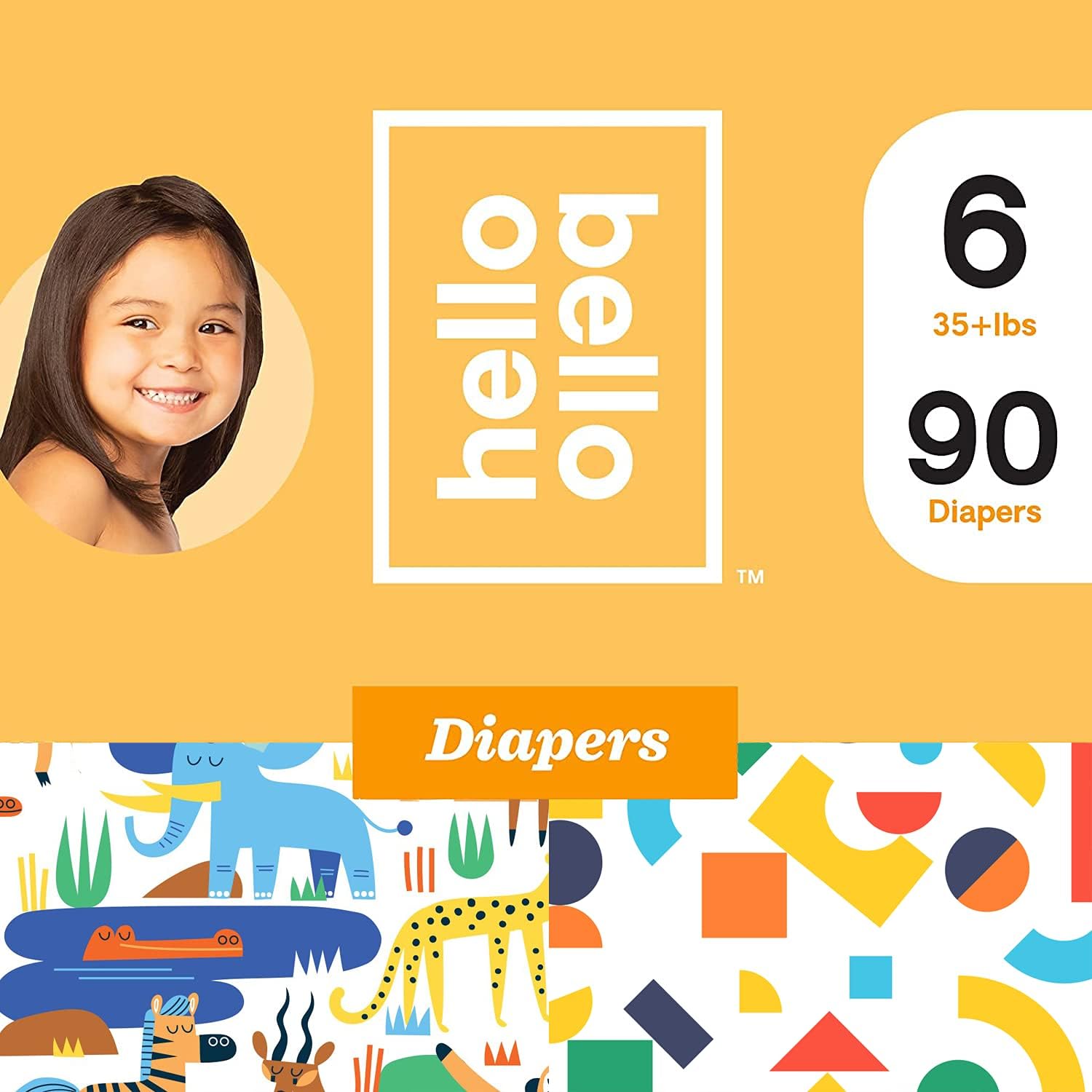 Hello Bello Baby Diapers - Size 6 - Safari & Building Blocks Pattern - Super Absorbent & Hypoallergenic Baby Diapers - 90 Count (5 Packs of 18) Pack of 2